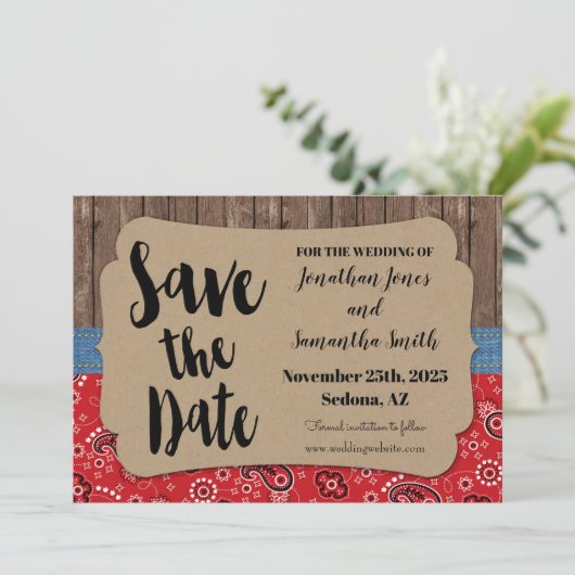 Western Hochzeit speichern das Datum Land chic Einladung (Stehend Vorderseite)