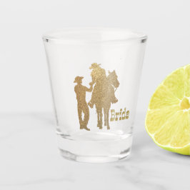 Western-Hochzeits-Cowboy-Cowgirl-Braut auf Pferd Schnapsglas