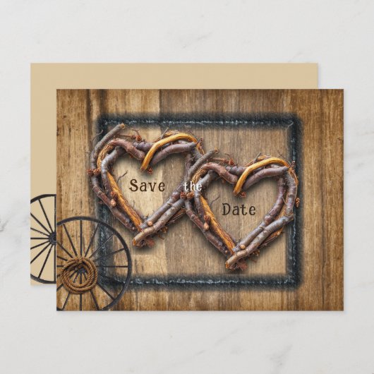 Western Hochzeitskleidung, Wagenrad, Lasso Save The Date (Vorne/Hinten)