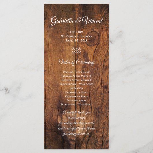 Western-Hochzeitsprogramm für White Satin und Hors Programm (Rückseite)