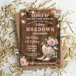 Western Hoedown Floral Cowgirl Geburtstag mit Stie Einladung