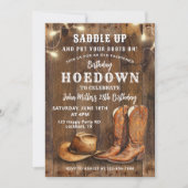 Western Hoedown Geburtstag mit Cowboy Stiefeln und Einladung (Vorderseite)
