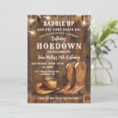 Western Hoedown Geburtstag mit Cowboy Stiefeln und Einladung (Stehend Vorderseite)