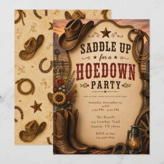 Western Hoedown-Party Einladung (Vorne/Hinten)