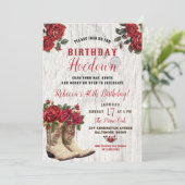 Western Hoedown Rustikales Cowgirl Red Floral Gebu Einladung (Stehend Vorderseite)