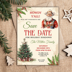 Western Holiday Hoedown Einladung, Cowboy Santa Save The Date