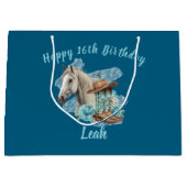 Western Horse Birthday Gift Bag – Navy  Große Geschenktüte (Vorderseite)