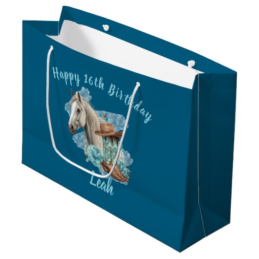 Western Horse Birthday Gift Bag – Navy  Große Geschenktüte (Vorderseite Schrägansicht)