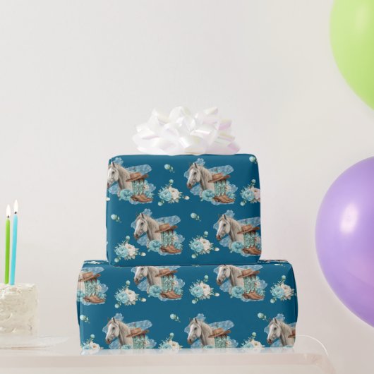 Western Horse Birthday Wrapping Paper – Navy Geschenkpapier (Partygeschenke)