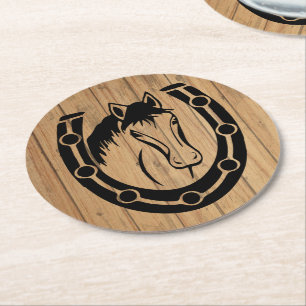 Western Horse Country Wedding Horseshoe Wood Runder Pappuntersetzer