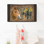 Western Horse Cowboy Boots Cowboy Hat Wagon Wheel Banner (Insitu)