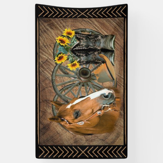 Western Horse Cowboy Boots Cowboy Hat Wagon Wheel Banner (Vertikal)