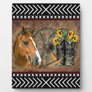 Western Horse Cowboy Boots Cowboy Hat Wagon Wheel Fotoplatte