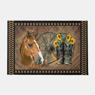 Western Horse Cowboy Boots Cowboy Hat Wagon Wheel Fußmatte