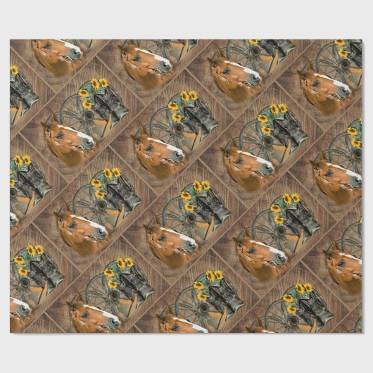 Western Horse Cowboy Boots Cowboy Hat Wagon Wheel Geschenkpapier (Flach)