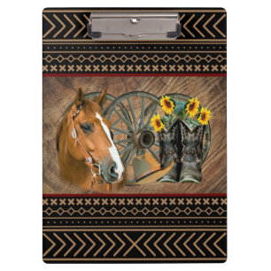 Western Horse Cowboy Boots Cowboy Hat Wagon Wheel Klemmbrett