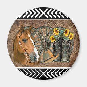 Western Horse Cowboy Boots Cowboy Hat Wagon Wheel Magnet
