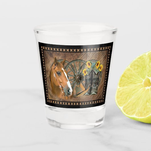 Western Horse Cowboy Boots Cowboy Hat Wagon Wheel Schnapsglas (Vorderseite)