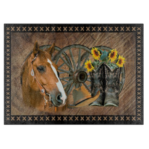 Western Horse Cowboy Boots Cowboy Hat Wagon Wheel Schneidebrett