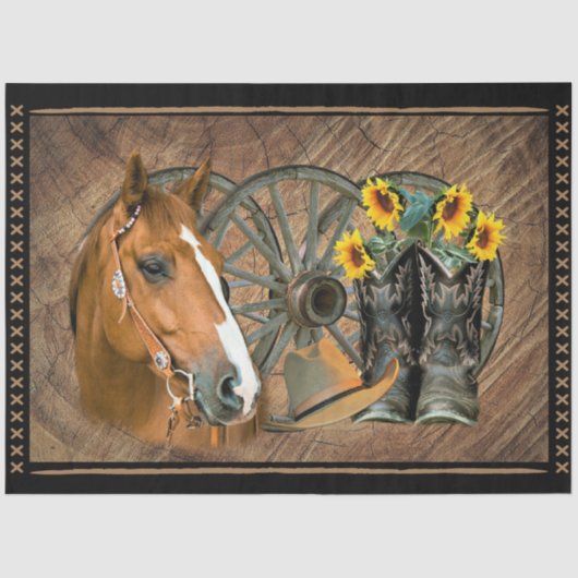 Western Horse Cowboy Boots Cowboy Hat Wagon Wheel Seidenpapier (Vorderseite)