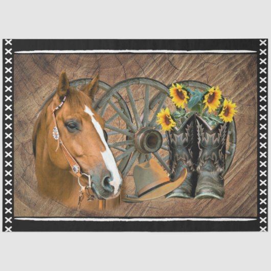 Western Horse Cowboy Boots Cowboy Hat Wagon Wheel Seidenpapier (Vorderseite)