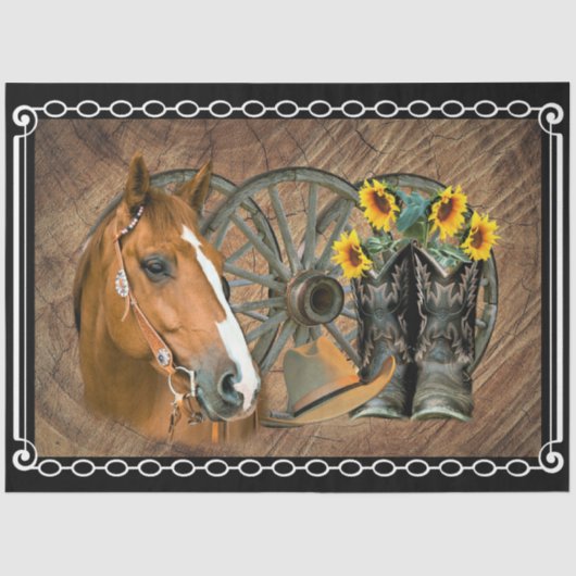 Western Horse Cowboy Boots Cowboy Hat Wagon Wheel Seidenpapier (Vorderseite)