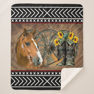 Western Horse Cowboy Boots Cowboy Hat Wagon Wheel Sherpadecke