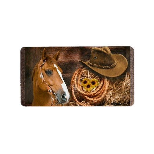 Western Horse Cowboy Hat Lasso Sonnenblumen Adressaufkleber (Vorne)