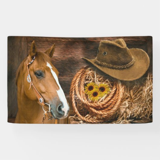Western Horse Cowboy Hat Lasso Sonnenblumen Banner (Horizontal)