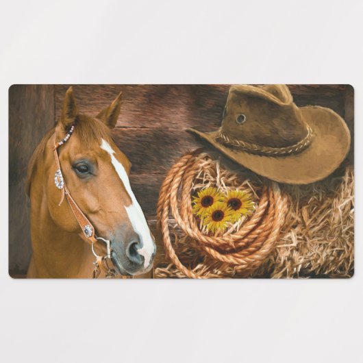 Western Horse Cowboy Hat Lasso Sonnenblumen Etiketten (Design 1)