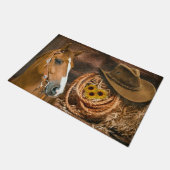 Western Horse Cowboy Hat Lasso Sonnenblumen Fußmatte (Schrägansicht)