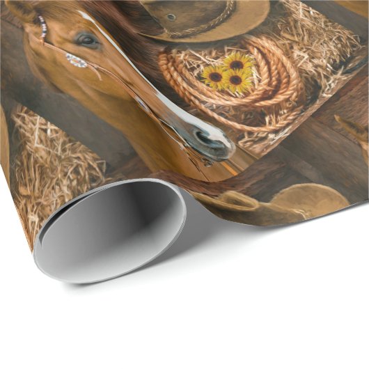 Western Horse Cowboy Hat Lasso Sonnenblumen Geschenkpapier (Rolleneckpunkt)