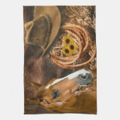 Western Horse Cowboy Hat Lasso Sonnenblumen Geschirrtuch (Vertikal)