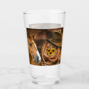 Western Horse Cowboy Hat Lasso Sonnenblumen Glas