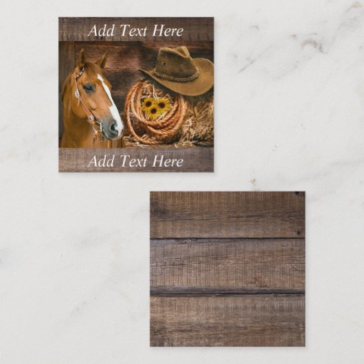 Western Horse Cowboy Hat Lasso Sonnenblumen Quadratische Visitenkarte (Vorne/Hinten)