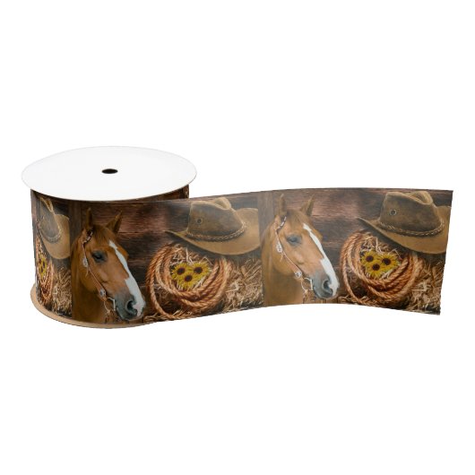 Western Horse Cowboy Hat Lasso Sonnenblumen Satinband (Spule)