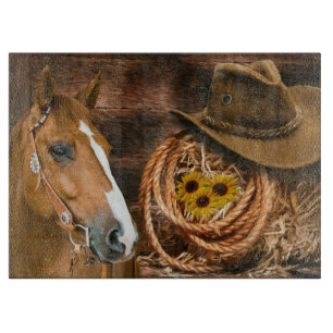 Western Horse Cowboy Hat Lasso Sonnenblumen Schneidebrett