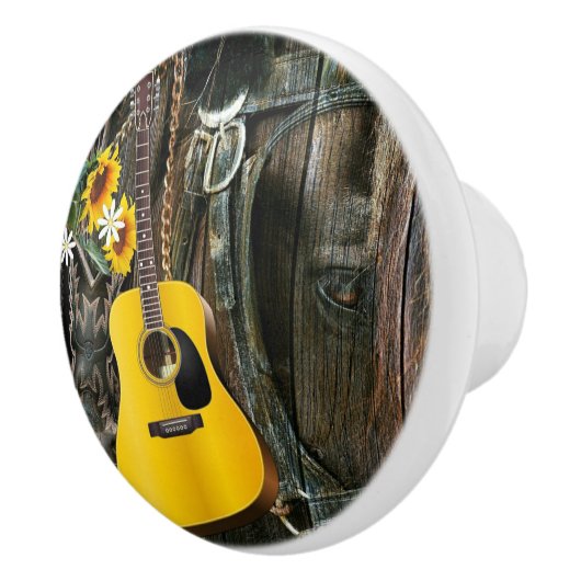 Western Horse Cowboy Stiefel Gitarre Sonnenblumen Keramikknauf (Rechts)