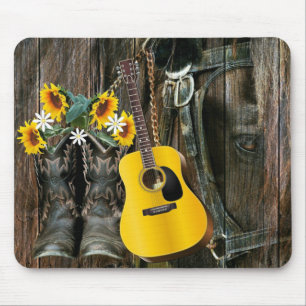 Western Horse Cowboy Stiefel Gitarre Sonnenblumen Mousepad