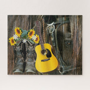 Western Horse Cowboy Stiefel Gitarre Sonnenblumen Puzzle