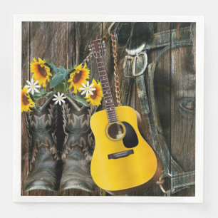 Western Horse Cowboy Stiefel Gitarre Sonnenblumen Serviette