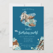 Western Horse Floral Birthday Invitation – Navy Einladung (Vorderseite)