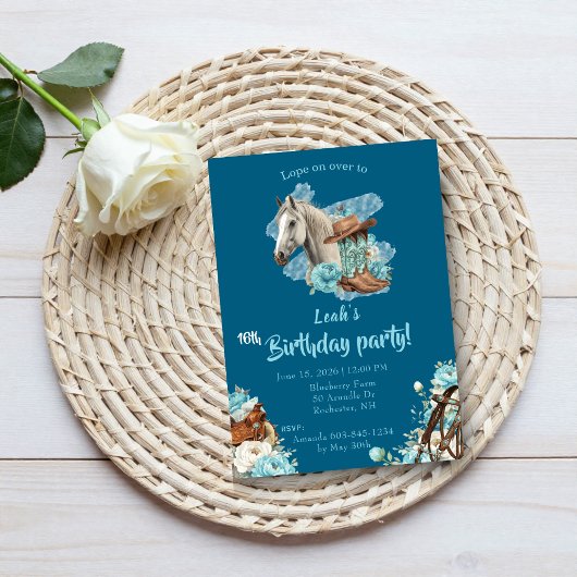Western Horse Floral Birthday Invitation – Navy Einladung
