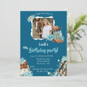 Western Horse Floral Birthday Invitation – Navy Einladung (Stehend Vorderseite)