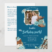 Western Horse Floral Birthday Invitation – Navy Einladung (Vorne/Hinten)