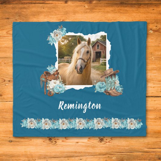 Western Horse Floral Blanket Fleecedecke