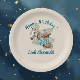 Western Horse Floral Equestrian- Cream Paper Plate Pappteller