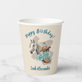 Western Horse Floral Equestrian- Cream Pappbecher