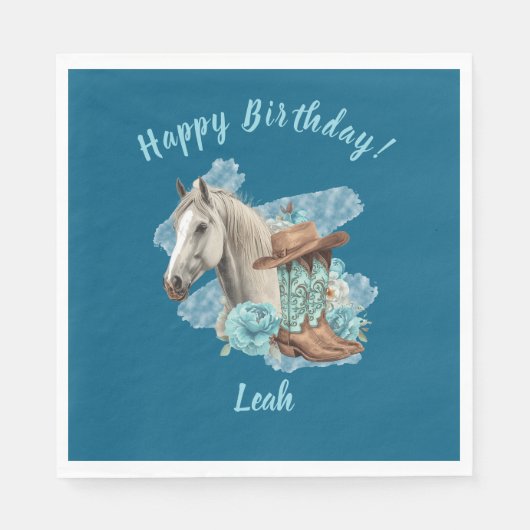 Western Horse Floral Equestrian- Navy Napkins Serviette (Vorderseite)