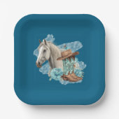 Western Horse Floral Equestrian- Navy Paper Plates Pappteller (Vorderseite)